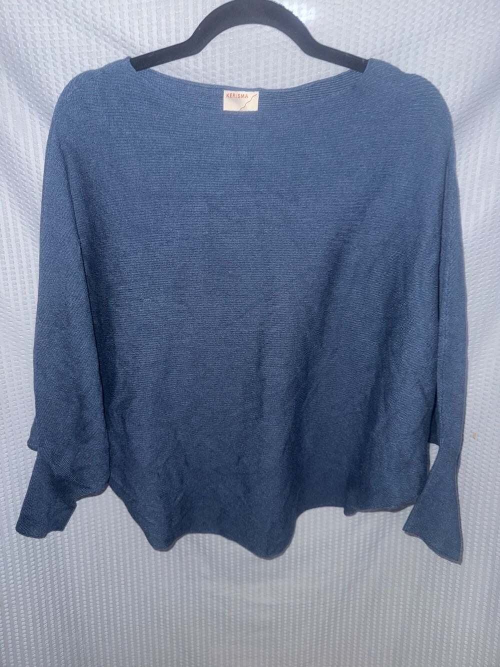 Kerisma Blue Ribbed Knit Boat Neck Slouchy Batwing Sweater S/M
